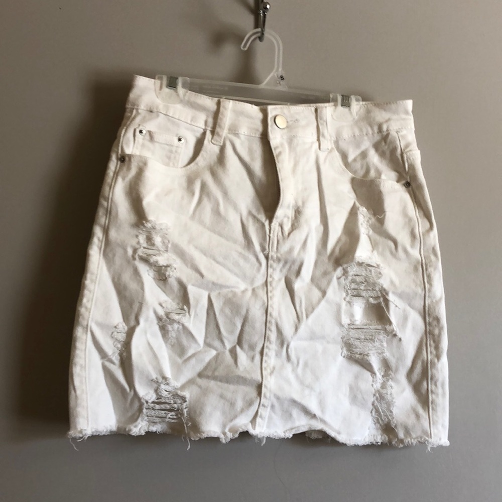 White denim distressed skirt
